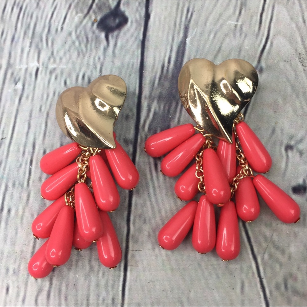 5/$25 pink heart cascading beaded earrings NWOT